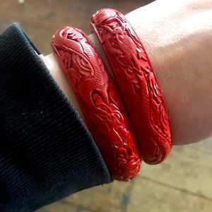 Vintage cinnabar bangles dragons